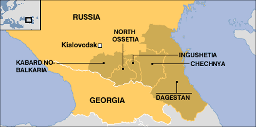 Map of Russia, Georgia, and Ossetia