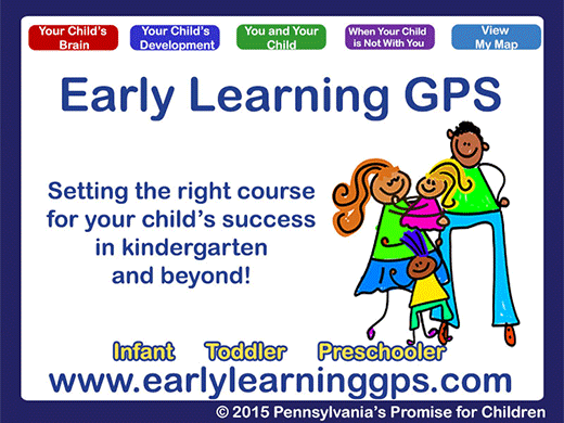 Early Learning GPS logo and example of site interface - Setting the right course for your child's success in kindergarten and beyond